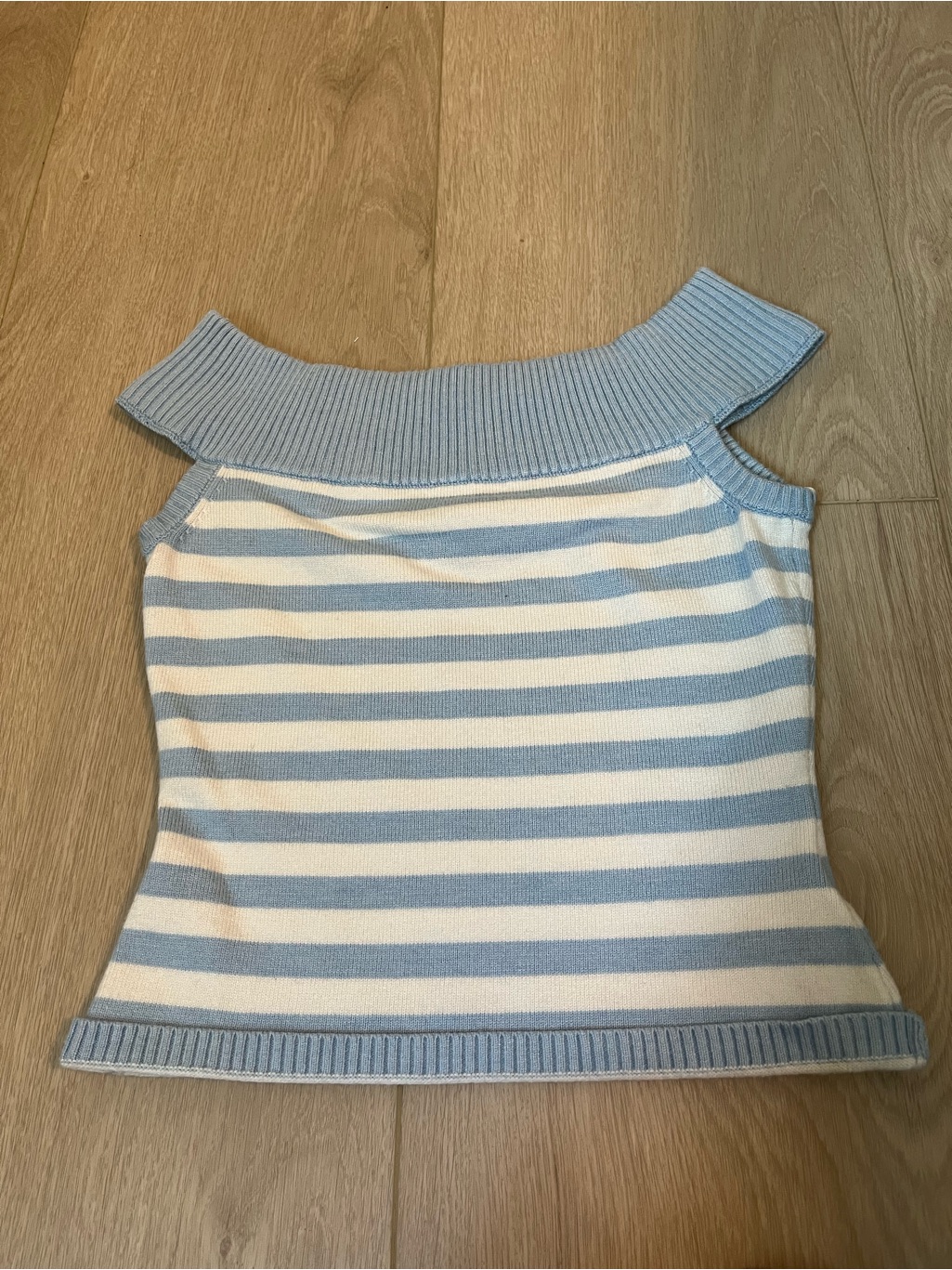Edikted Blue & White Striped Off-Shoulder Knit Top